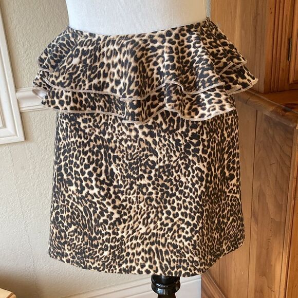 Topshop Leopard Print Ruffled Peplum Mini Skirt Women’s 10 - Picture 3 of 12